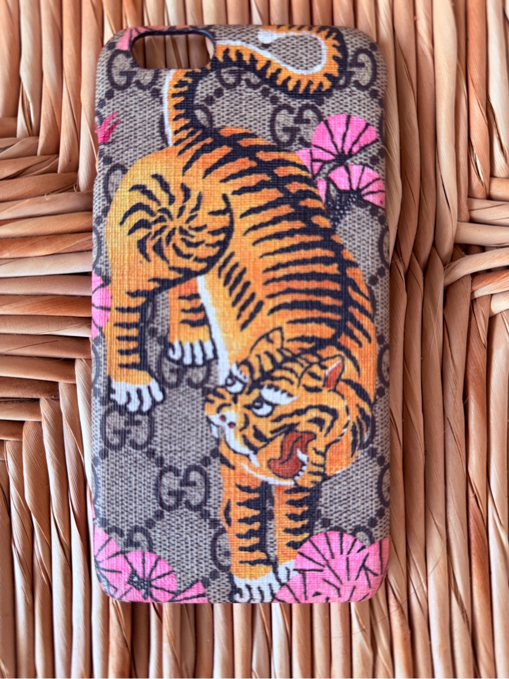 UsedGucci Orange Tiger Phone Case with Pink Floral Accents for iPhone 7plus or 8